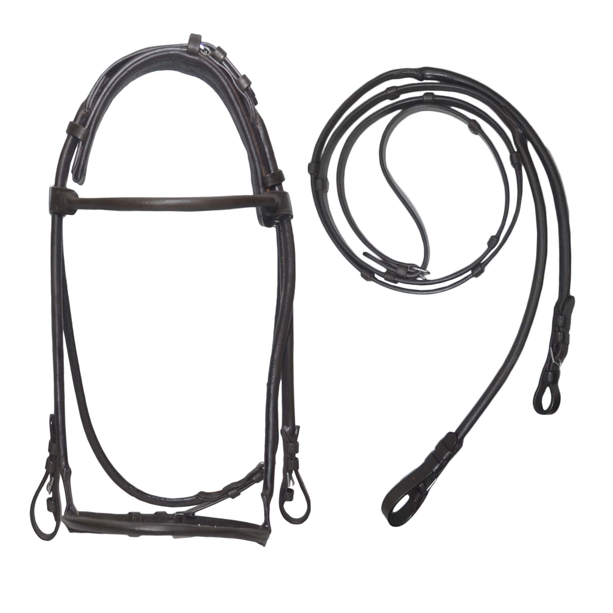 SIE - Briglie di cavallo arrotolate in pelle con redini (marrone, pieno)