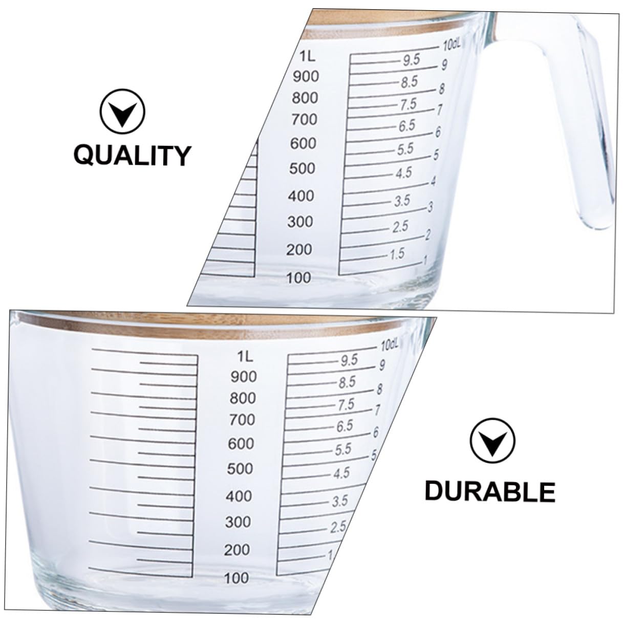 Cabilock Vaso Jarra al Calor Resistente con Vidrio Medidor Tapa Medidora Madera Escala Práctica Medir para Cocina, Adecuado Líquidos y Aceites