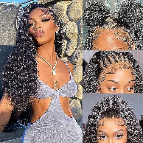 Glueless Water Wave Lace Frontal Wigs Human Hair Brazilian Virgin Hair Deep Water Wave Front Lace Wigs With Baby Hair Human Hair Curly Wave Wigs for Black Women Lace Front Wigs (20 inch water wave) Cover