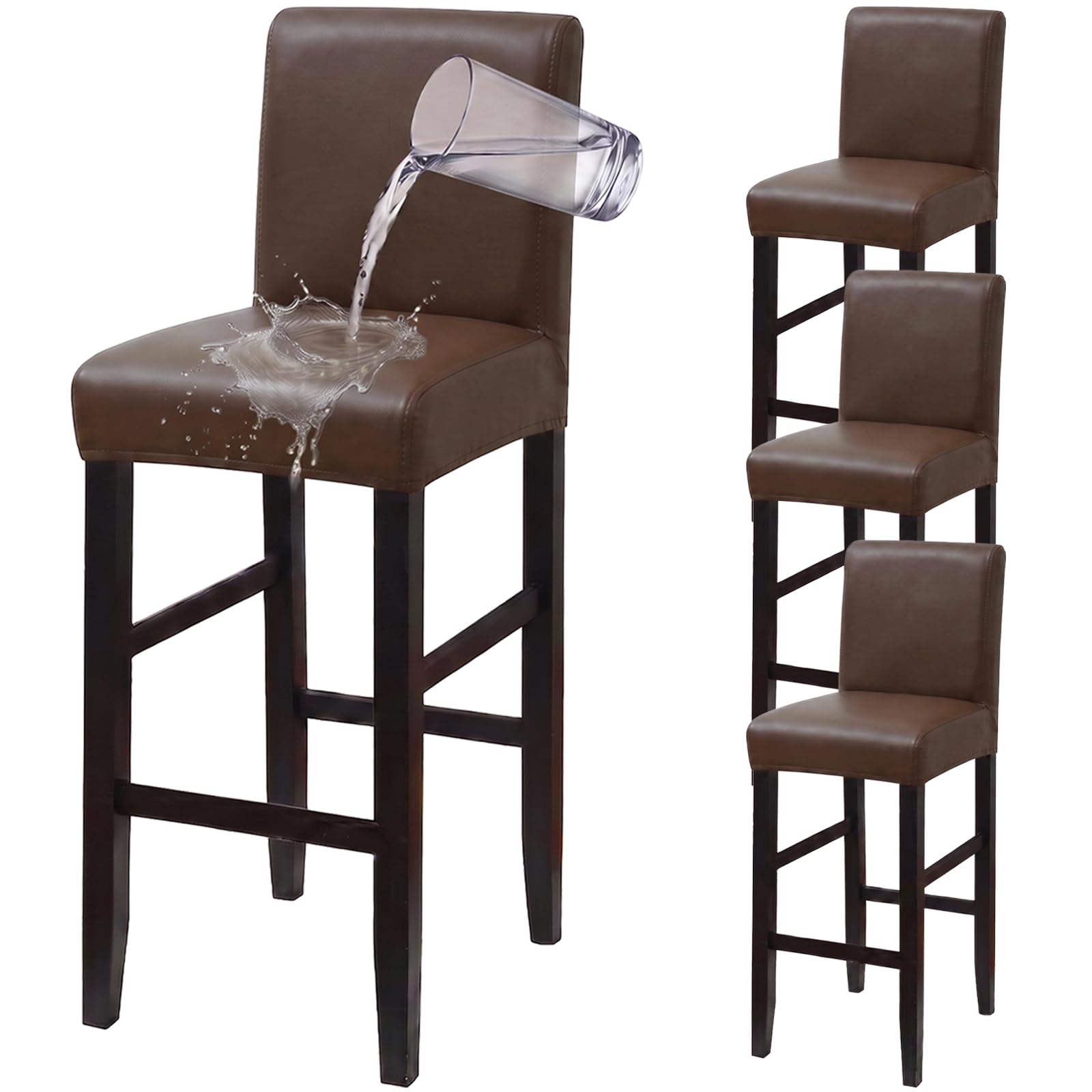 Bar Stuhlhusse PU Leder Wasserdicht-braun-4 Stück