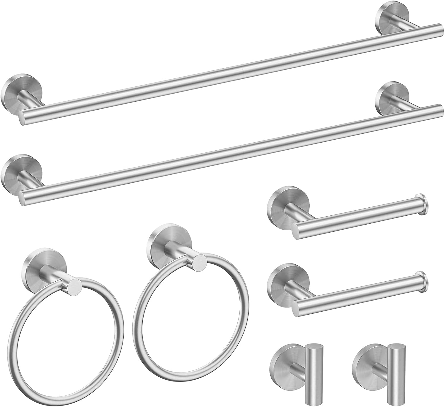 USHOWER 8PCS Brushed Nickel Bathroom Hardware Set, 24-Inch Towel Bar Set