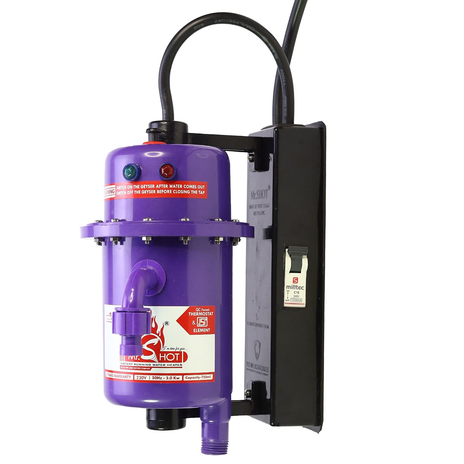 Mr.SHOT MAX (Fitted with MCB) Instant Running Water Heater ABS Plastic, Auto Cut Off and Manual Reset, Inlet and Outlet Thread (VIOLET COLOR)-image-2
