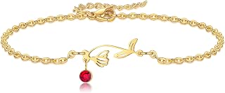 birthflower bracelet, 14K Gold Plated Birth Month Floral Birthstone Charm Bracelet Wildflower Birthstone Jewelry Birthday Gifts for Women Girls