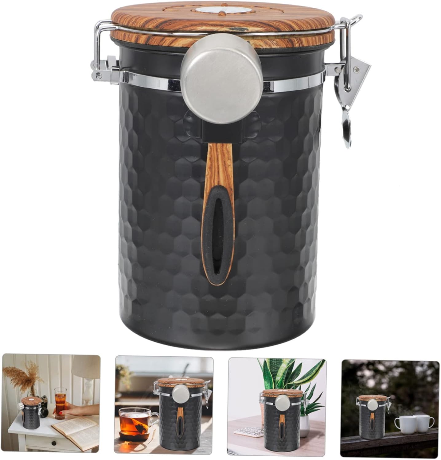 Cabilock Vintage Inspired Airtight Coffee Bean Jar Stainless Steel Canister Sealed Lid Spoon for Snacks Dried Food Tea for Home Family
