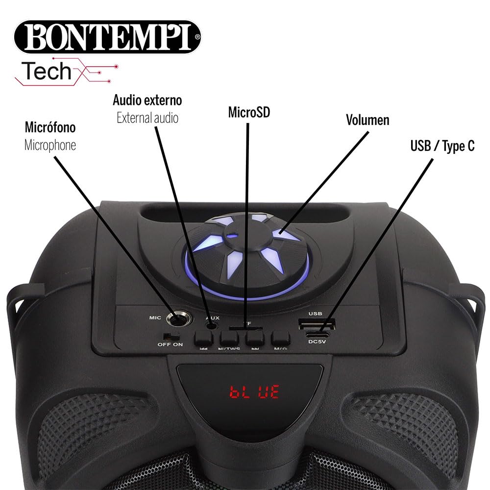 COLORBABY Altavoz Karaoke inalámbrico, 80W de Potencia, Luces RGB, Micrófono Incluido, Función TWS estéreo, USB, microSD, Radio, Batería Recargable, Portátil, para Fiestas y Eventos (47893)