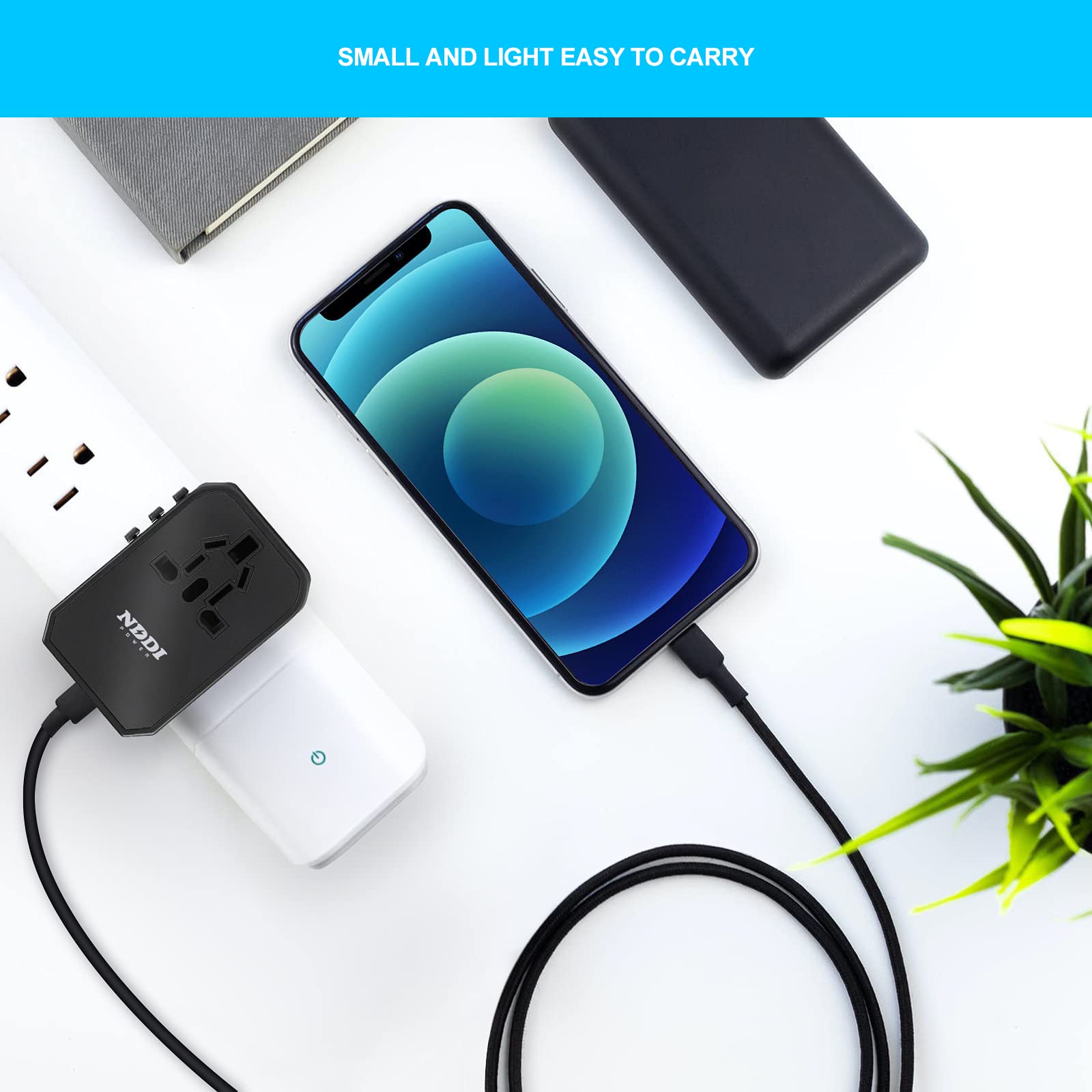 NDDI POWER 5 In 1 Adattatore Universale Da Viaggio Accessorio 45w Presa Universale Da Viaggio Con 3usb-A 1usb-C 1 Ac Per Fotocamere Digitali, Tablet, Supporta Spine Di Tipo A/B/G/E/F ((Us/Uk/Eu/Usa))