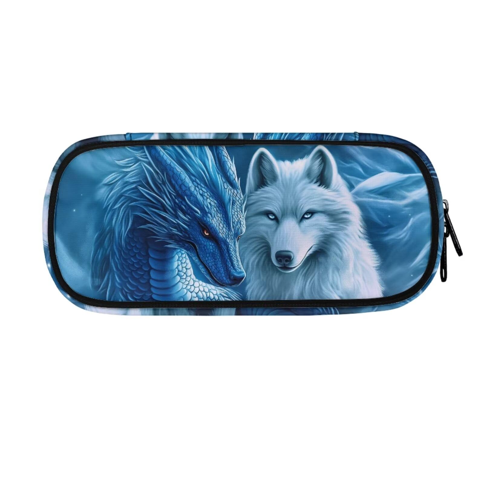 ASQVTIFE Animal Wolf Pencil Case for School Little Boys Ages 4-8 Large Capacity White Wolf Pencil Pouch with Compartments for Kindergarten School 4-Hole Binder Mesh Zipper Case Pen Bag Pocket