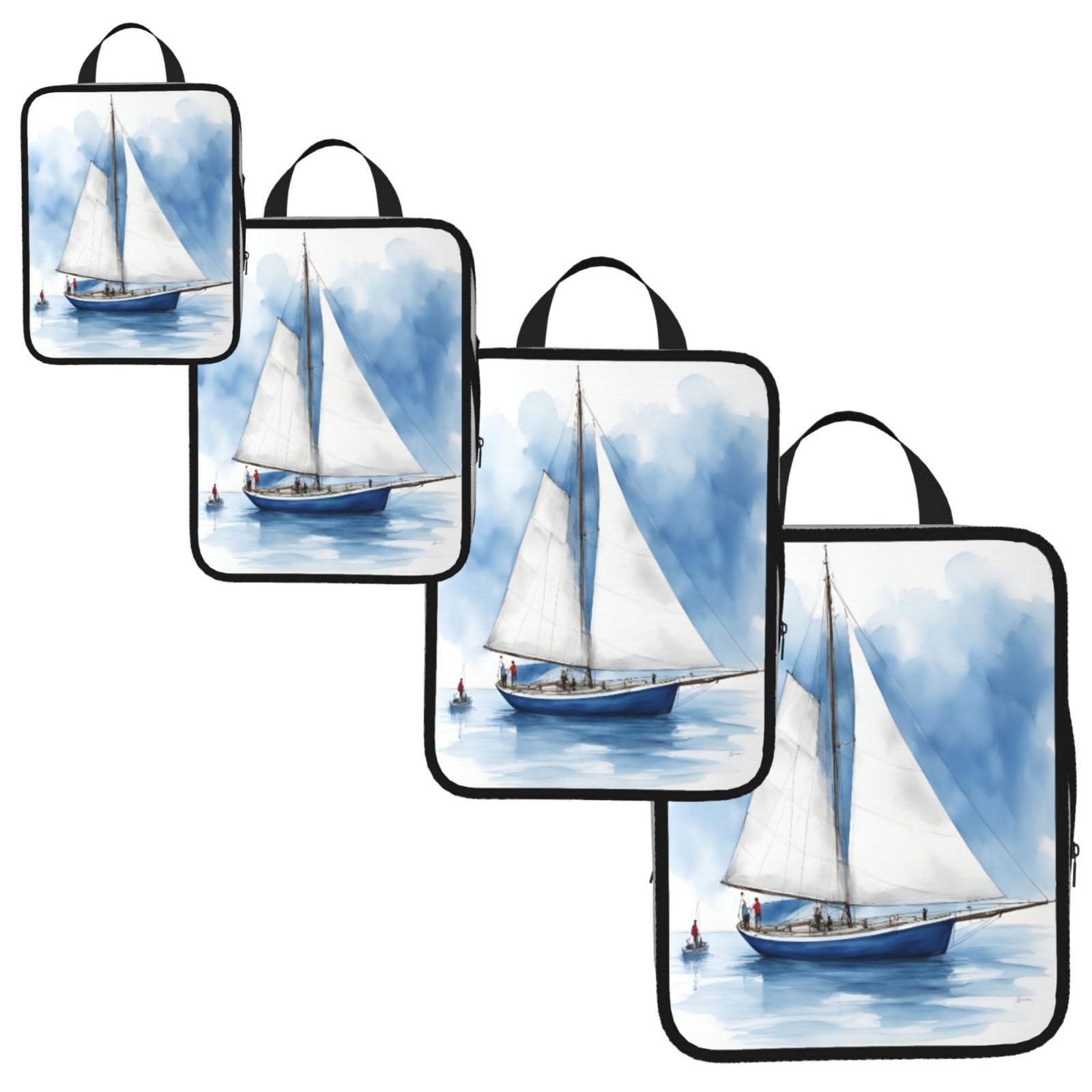 Blue Sailboat 1 Print 4 Set Compression Packing Cubes for Suitcases,Expandable Storage Bags Organizers
