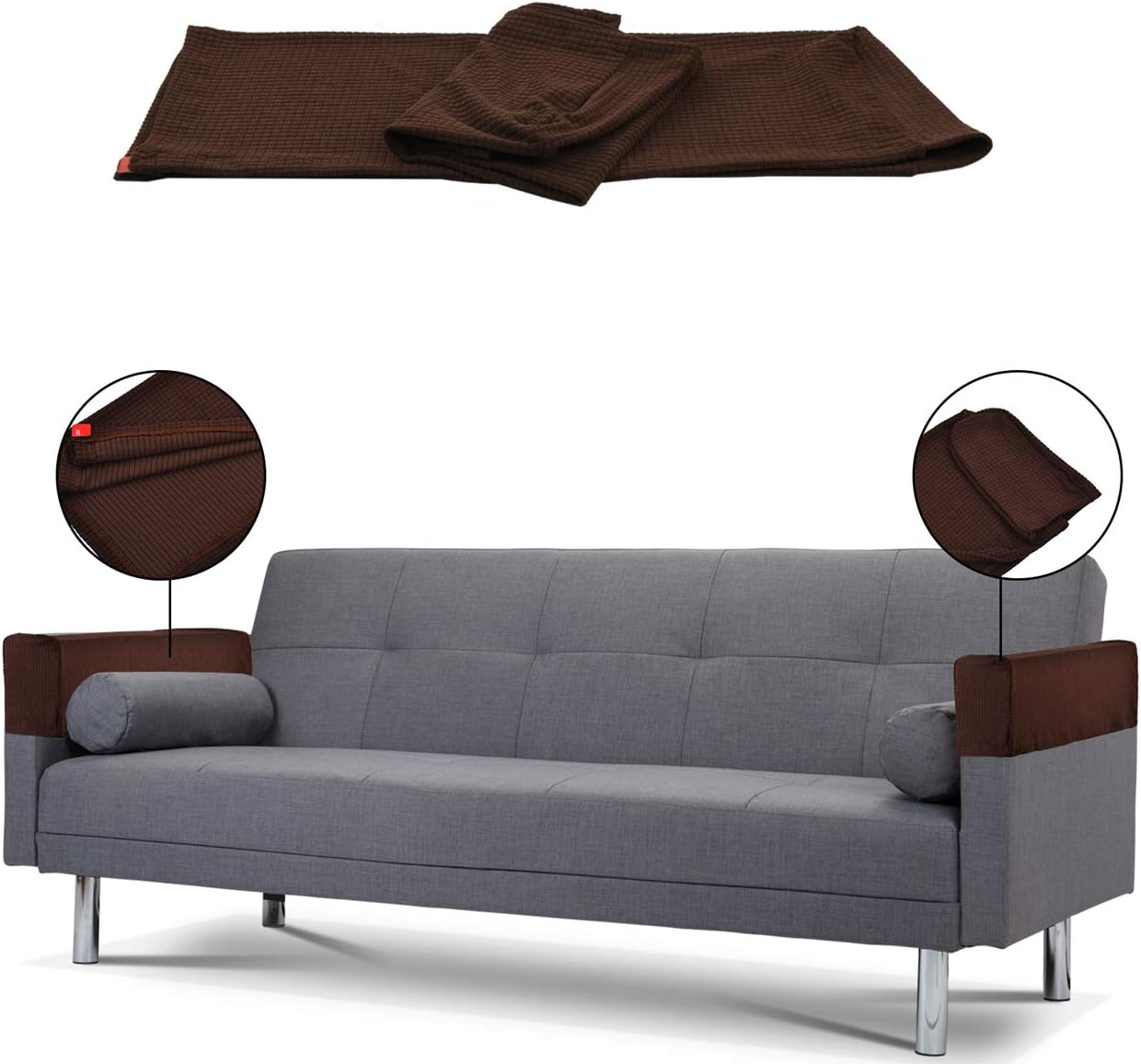 CM Anti-Slip Sofa Armrest Slipcover Anti-dust Armchair Stretch Cover for Sofa Recliner Armchair Couch Protector, One Pair (Dark Brown)
