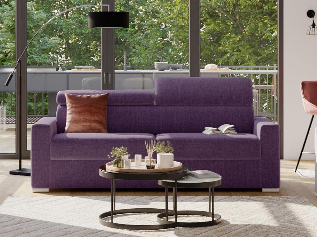 Canapé 4 Places Convertible Express en Tissu Vizir - Violet - Couchage Lattes Larges 160 cm - Matelas 22 cm avec mémoire de Forme DUNLOPILLO
