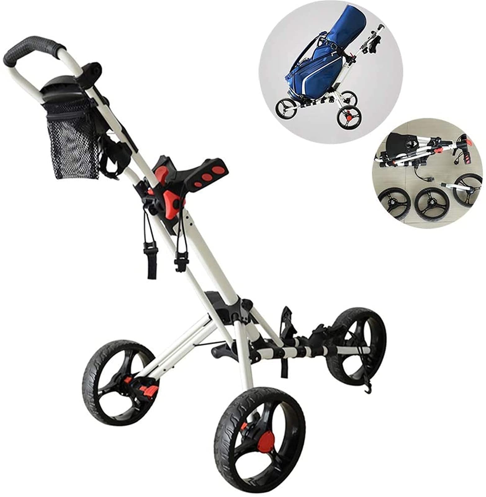 Carrito de Golf Plegable de 3 Ruedas con Rueda Delantera bloqueable, Ligero y fácil de Abrir y Cerrar.