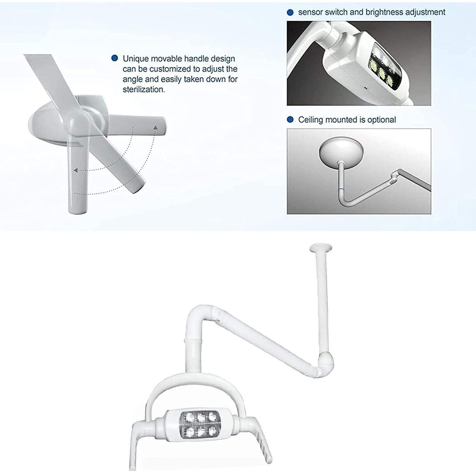 SenhE An der Wand Montierte Dentalleuchte, LED-Operationsleuchte für Zahnarztstuhl, Display-Zahnarzt-Operationslampe, Mehrfach Winkelverstellbar, für Schönheits-, Zahn
