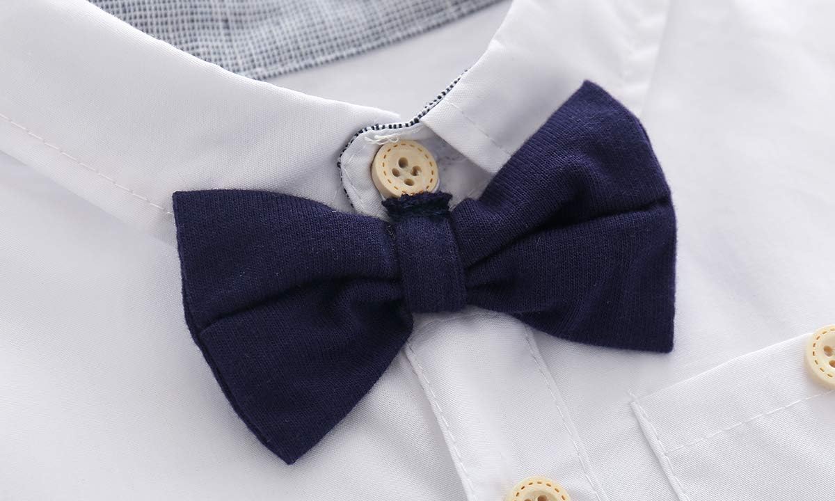 Boarnseorl Baby Boys Gentleman Outfits Suits, Infant Shirt+Shorts+Bow Tie+Suspenders - Image 3