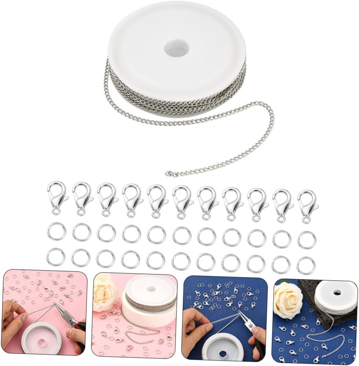 SHINEOFI 4sets DIY Jewelry Making Tools Lobster Clasps and Open Rings for Crafting Necklaces and Bracelets Chain Material for Custom Jewelry Projects
