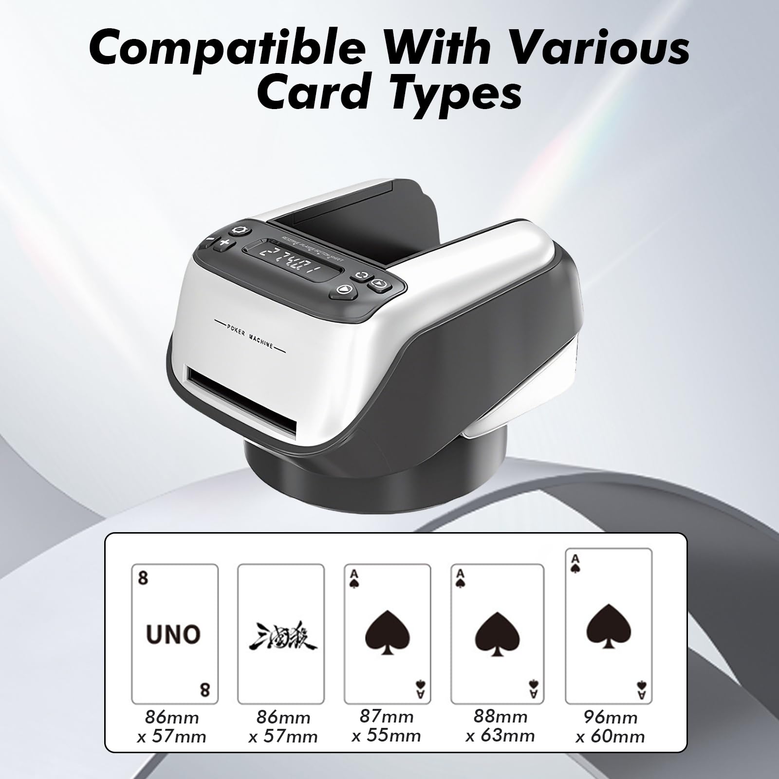 2 in 1 Automatische Kartenmischer und Kartensender, 2400mAh Elektrisch Kartenmischmaschine, 360° Drehbarer Kartengeber bis zu 8 Spieler, Kartenausgabe Maschine für Poker, UNO, Blackjack, Texas Holdem
