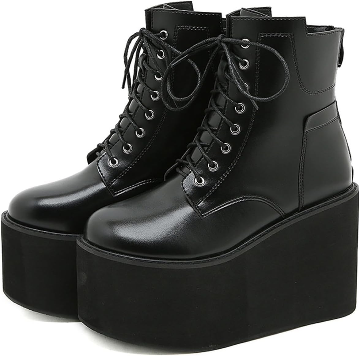 Women's Lace up Platform Gothic Ankle Booties Back Zipper Comfortable Round Toe Non Slip Wedge Dress Booties for Fashion Party Prom