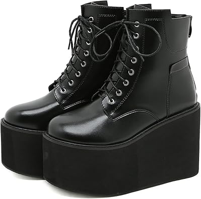 Womens Lace up Platform Gothic Ankle Booties Back Zipper Comfortable Round Toe Non Slip Wedge Dress Booties for Fashion Party Prom