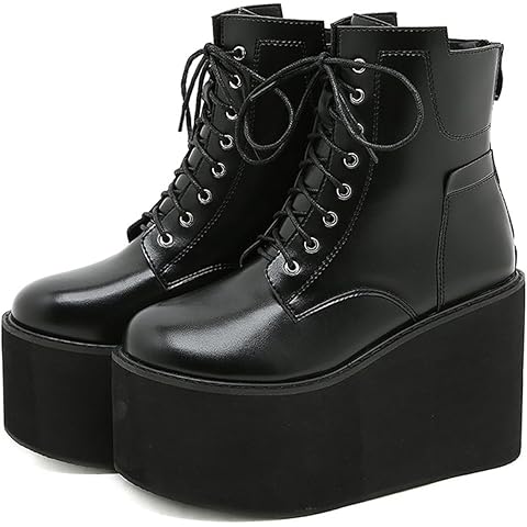 NEJKG Women's Lace up Platform Gothic Ankle Booties Back Zipper Comfortable Round Toe Non Slip Wedge Dress Booties for Fashion Party Prom
