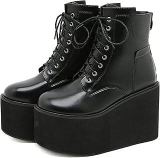 Women's Lace up Platform Gothic Ankle Booties Back Zipper Comfortable Round Toe Non Slip Wedge Dress Booties for Fashion Party Prom