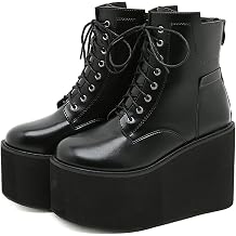 Womens Lace up Platform Gothic Ankle Booties Back Zipper Comfortable Round Toe Non Slip Wedge Dress Booties for Fashion Party Prom