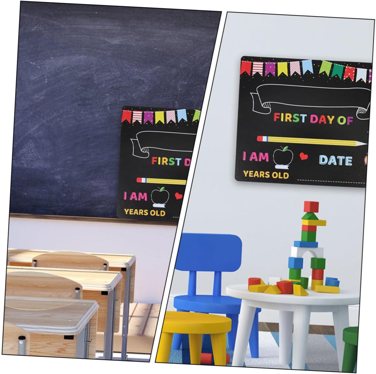 2pcs ’s Chalkboard Writing Board for Preschool and Elementary Classroom Decor, PVC Plastic School Sign with Message and Photo Board, Drawing and Writing Supply