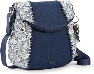 Women's Foldover Crossbody Bag in Cotton Canvas, Multifunctional Purse with Adjustable Strap & Zipper Pockets, Sustainable & Durable Design, Navy Spirit Desert 2, One Size