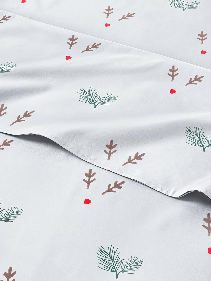 Christmas Sheet Set, Mistletoes, Holiday Xmas Bedding Set - Queen Size