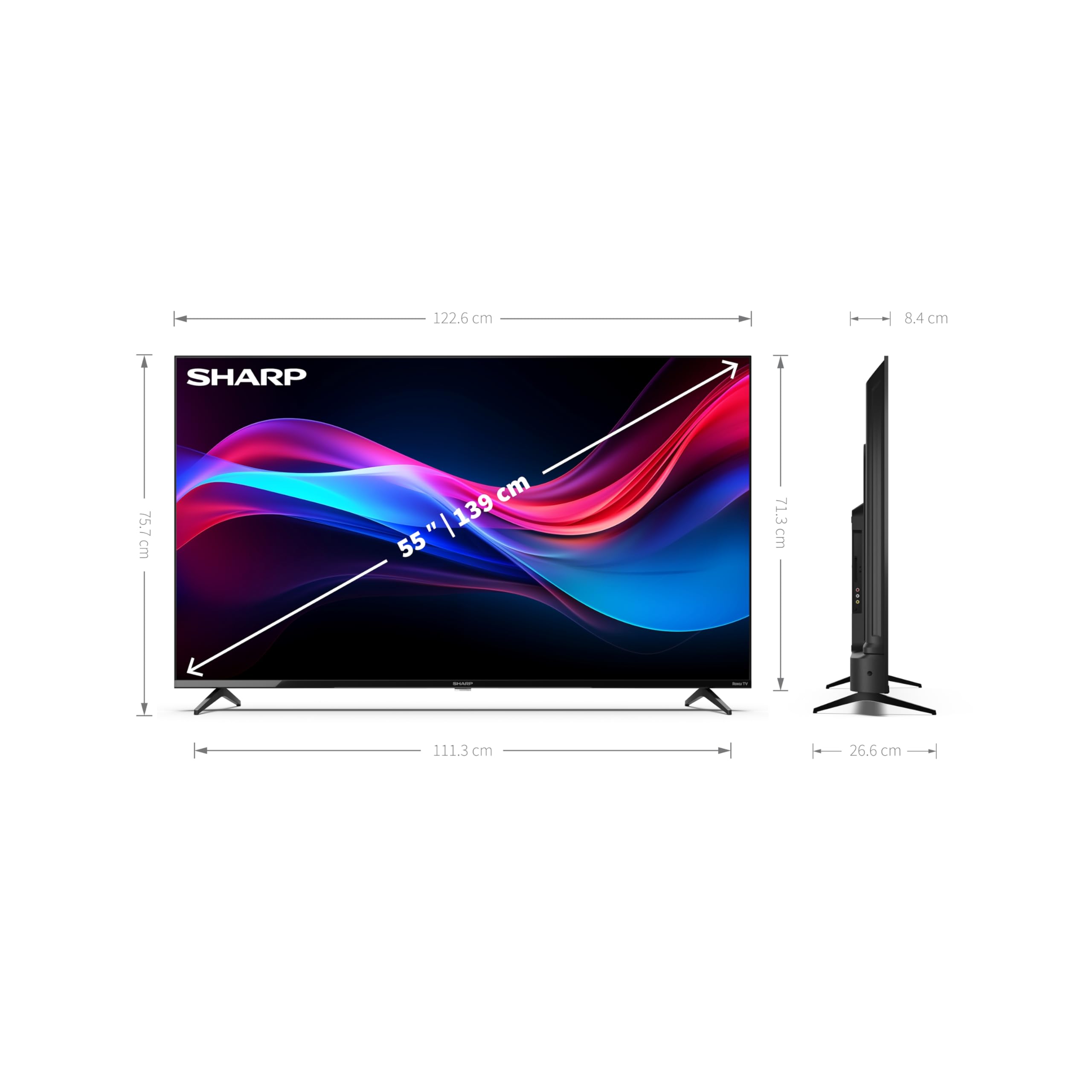 SHARP 55GJ4225E - 55 Zoll Fernseher 4K Ultra HD Roku TV | 139 cm, Gaming & Streaming LED Smart TV, Ohne Rahmen, HDR10, HDMI 2.1, AV1-Codec, Receiver, WLAN