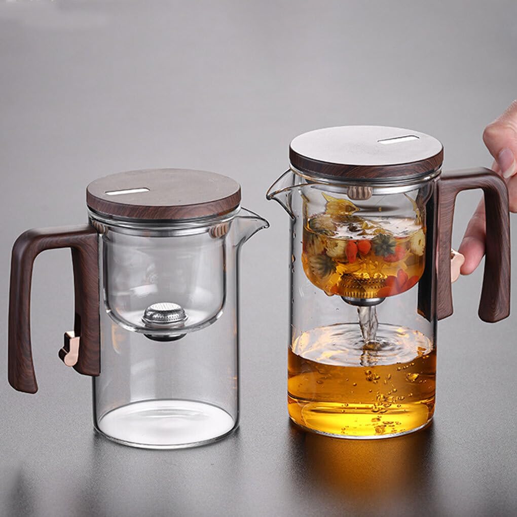 Teekanne mit Sieb, magnetischer Filter, Glaskanne zum Aufbrühen von Tee, einfache Schalter Glas Teekanne mit Sieb, klare Teekanne, Grau, 520 ml