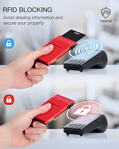 Miniatura 4 de YESIIW Pop up Slim Card Holder RFID Blocking with Money Pocket Minimalist Business Credit Card Wallet for Women and Men Aluminum Metal Bank Card