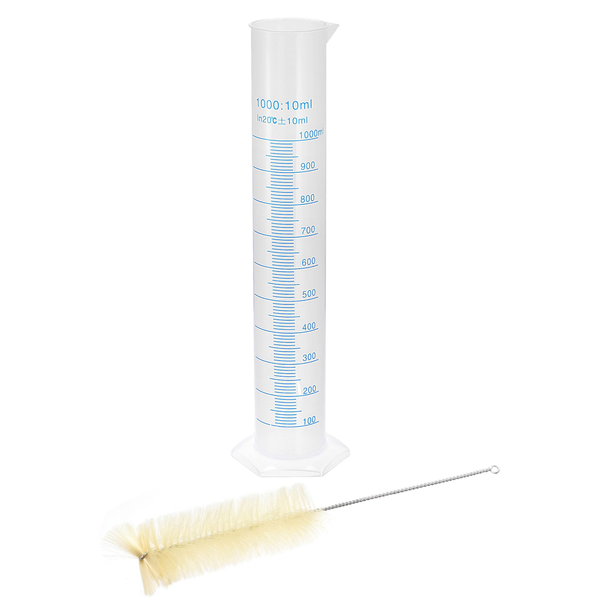 sourcing map Plástico Graduado Cilindro, 1000ml Medidor Cilindro con 1 Cepillo, 2en1 Juego para Ciencia Laboratorio