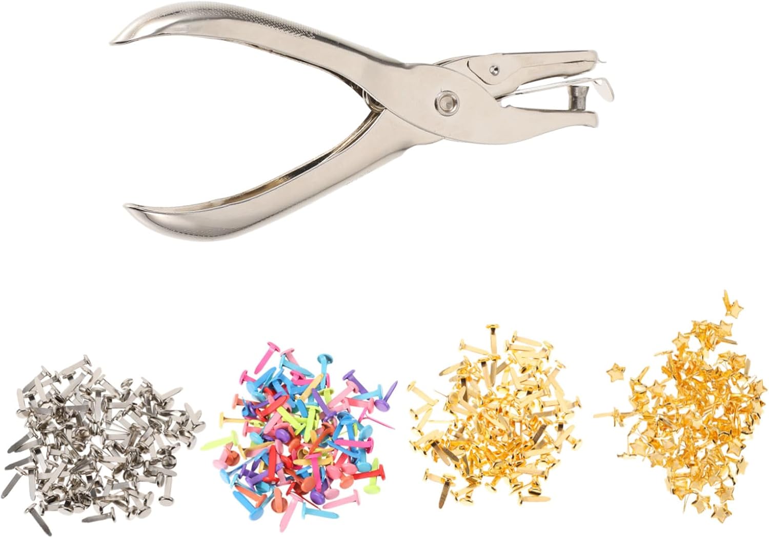 NUOBESTY 400pcs Decorative Paper Fastener with Round and Star Punch Brads Hole Puncher for DIY Crafts Scrapbooking Card Making and Parent Activities