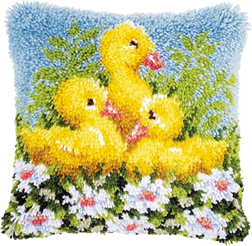 Image of clubevy DIY Latch Hook Kits Pillow Case Embroidery Carpet Set Needlework Pillow Cover Sofa Cushion Cover Craft Kits 17x17 inch (4159ducks)