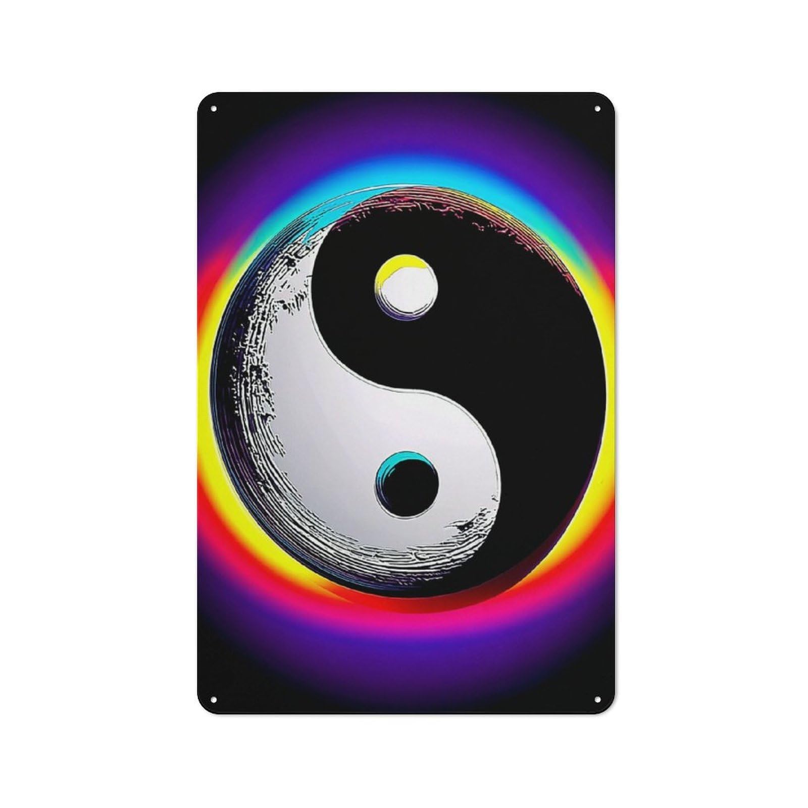 Junmoney Yin Yang Symbol With Rainbow Background Metal Gift Sign 30X20cm, Decorative Room Wall Plaque For Bedroom, Kitchen, Office Or Living Room