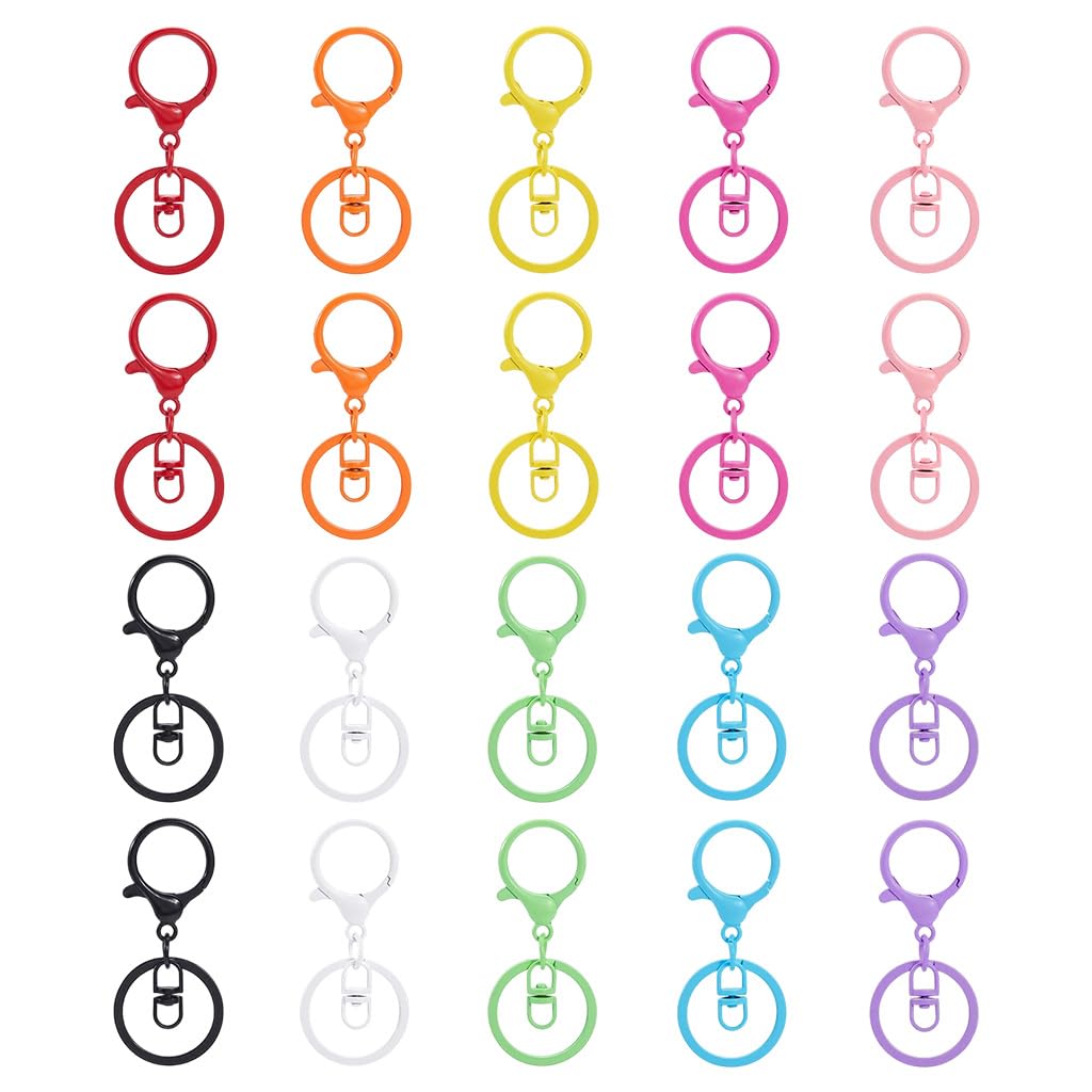 sannidhi SANNIDHI® 20Pcs Lobster Claw Clasps Keychain for Jewelry Making Colorful Metal Lobster Clasp Swivel Trigger Clips with Jump Rings Flat Split Keychain Ring for DIY Craft Jewelry Making-picture-1