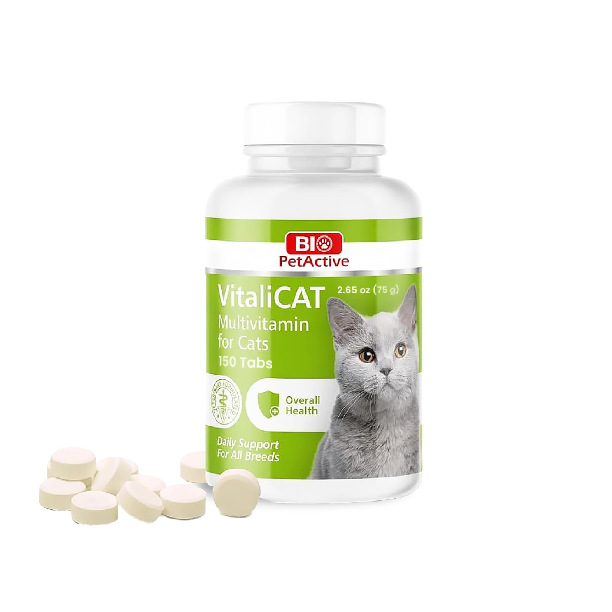 VitaliCAT Multivitamin for Cats, Skin and Coat Supplement, Cat Prenatal Health Supplies, Vitamin A + E + B9 + B5 + H + Biotin + Amino Acids for Cats, 150 Chewable Tablets