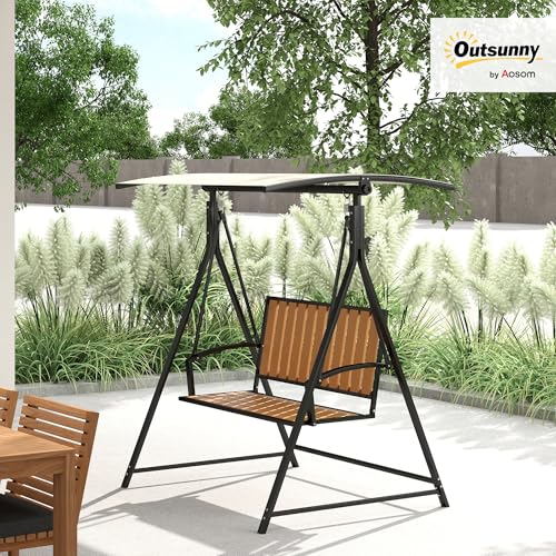 Outsunny Hollywoodschaukel mit verstellbarem Sonnendach, 2-Sitzer Gartenschaukel, wetterfest Schaukelbank belastbar bis 240kg, Gartenliege für Garten, Terrasse, 142 x 112 x 162cm, Schwarz