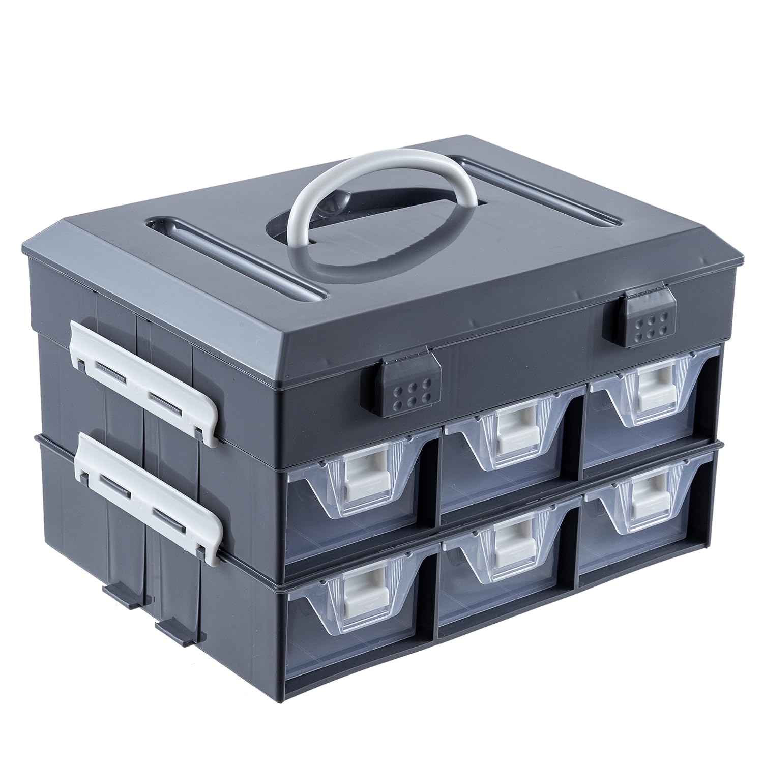 MyGift 11 Inch Classic Gray Tools Hardware and Screw Parts Storage Organizer Case with White Accents, 24 Customizable Compartments, 6 Drawers