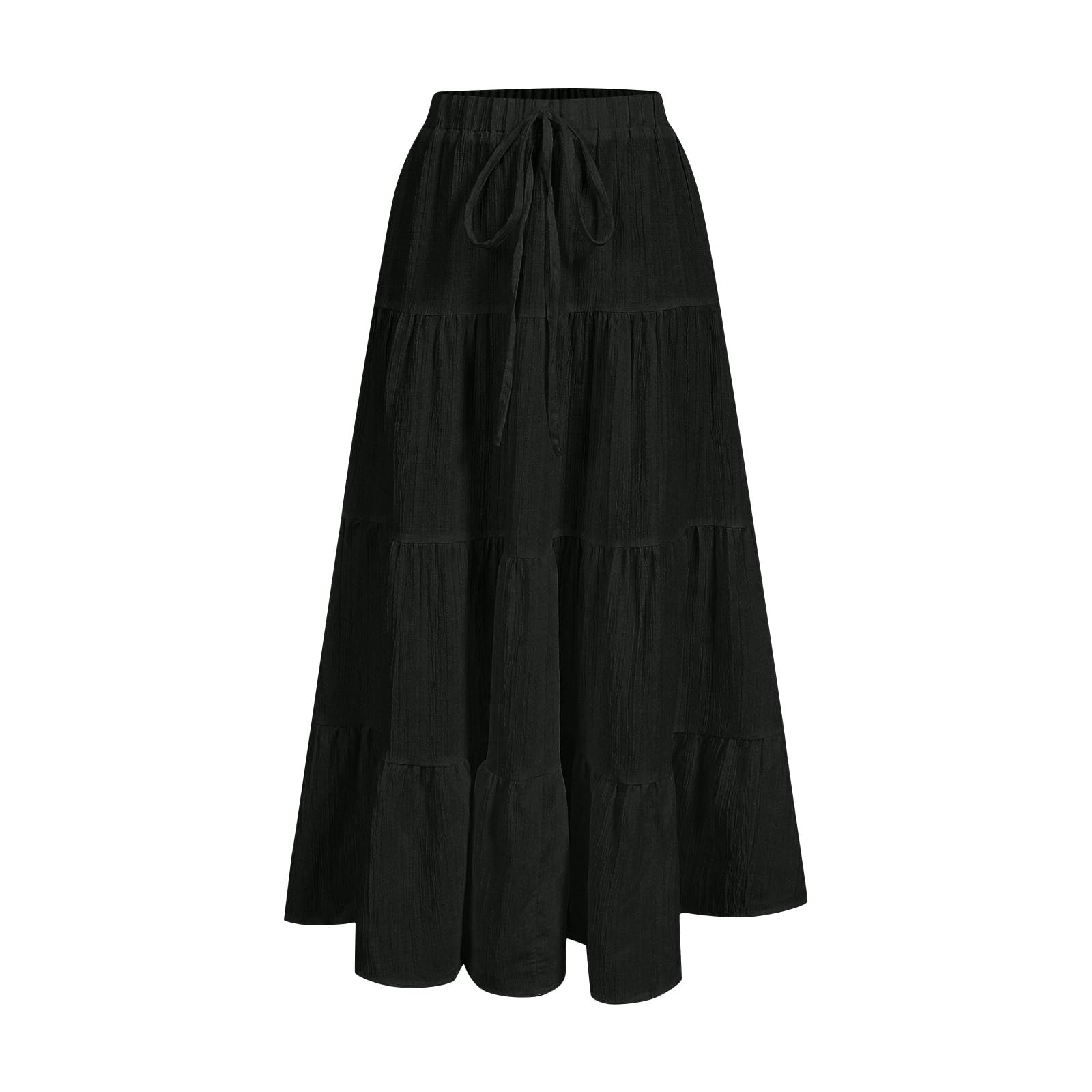 Casual Long Skirts for Women Boho Swing A Line High Waisted Tiered Flowy Maxi Skirt Beach Summer Outfits