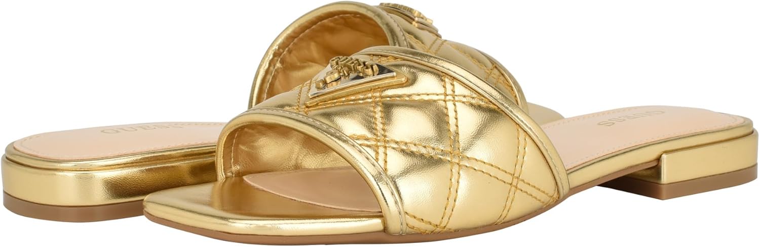 GUESS Women's TAMELI Flat Sandal, Gold 710, 7.5