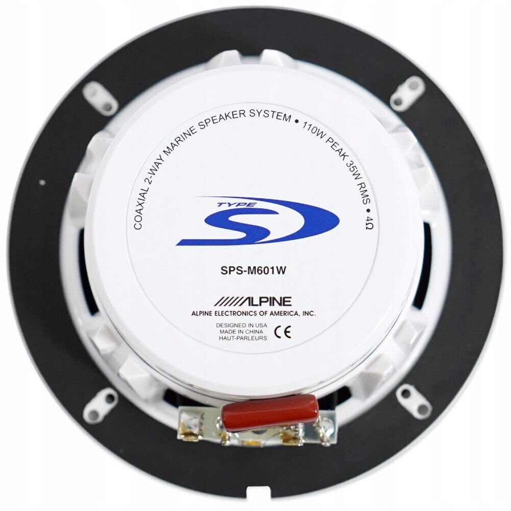 Kit Set para Alpine SPS-M601W 2 Altavoces Marinos coaxiales de 2 vías Blancos 16,5 cm 165 mm 6,5" Impermeables a Prueba de Agua 35 vatios rms 110 vatios máx 4 ohmios, Piscina Barco mar, por par