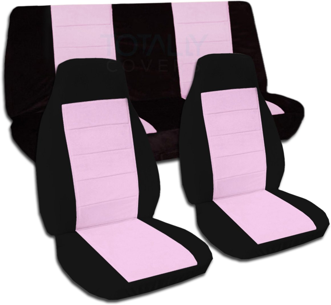 Totally Covers Compatible with 1997-2006 Jeep Wrangler TJ Two-Tone Seat Covers: Black & Cute Pink - Full Set: Front & Rear (21 Colors) 2-Door Complete Back Bench
