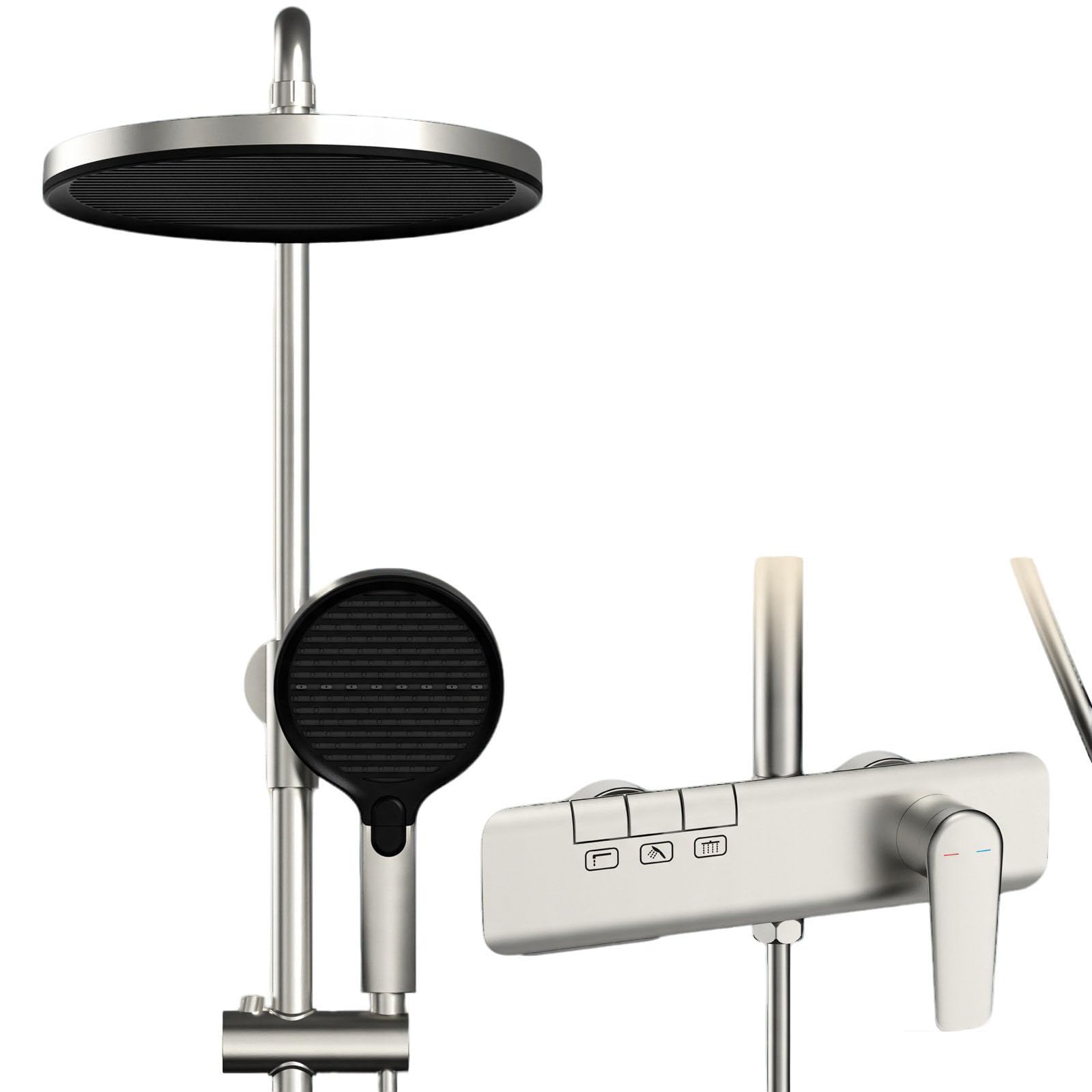 Colonna Doccia Pianoforte 3 Funzioni Spazzolato a Muro | Ugello a Cascata con Regolazione Fine ±15° Colonna Doccia Altezza Regolabile