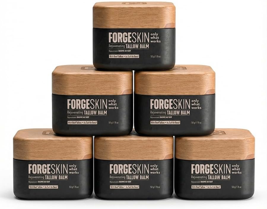 Forge Skin Beef Tallow 밤 스킨 모이스처라이저, 남성용, 안티에이징 주름 방지 - 페이스 & 바디 스킨케어 하이드레이션 크림 100% 목초 사육 로션, 파라벤 프리, 잔주름 최소화, 48.2g(1.7온스), 6팩 — 사진 1