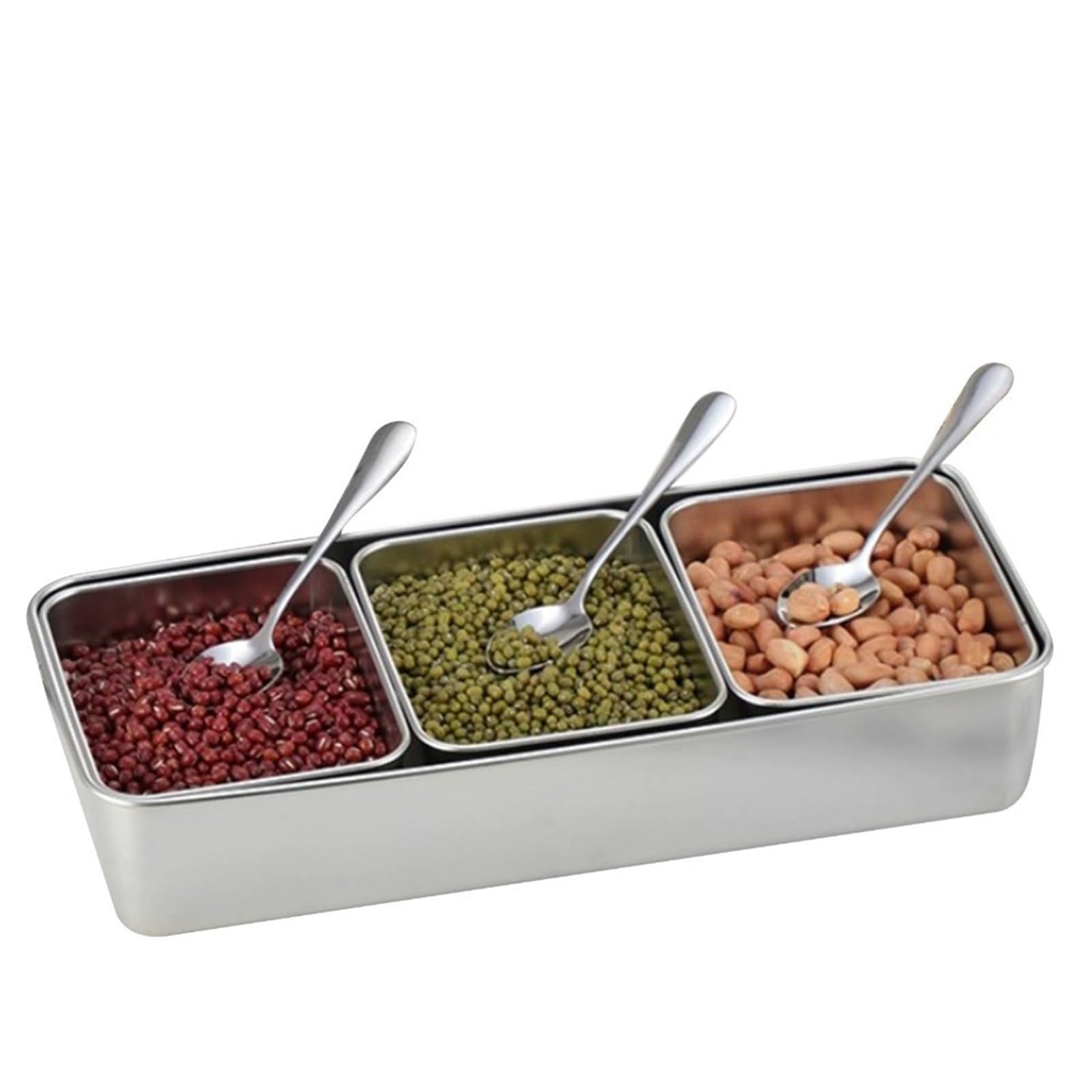 UBOHUZ Stainless Steel Seasoning Box With Lid And Spoons 3 Compartment Spice Pots Anti-Scratch Durable Condiment Storage Container for Kitchen Condiment