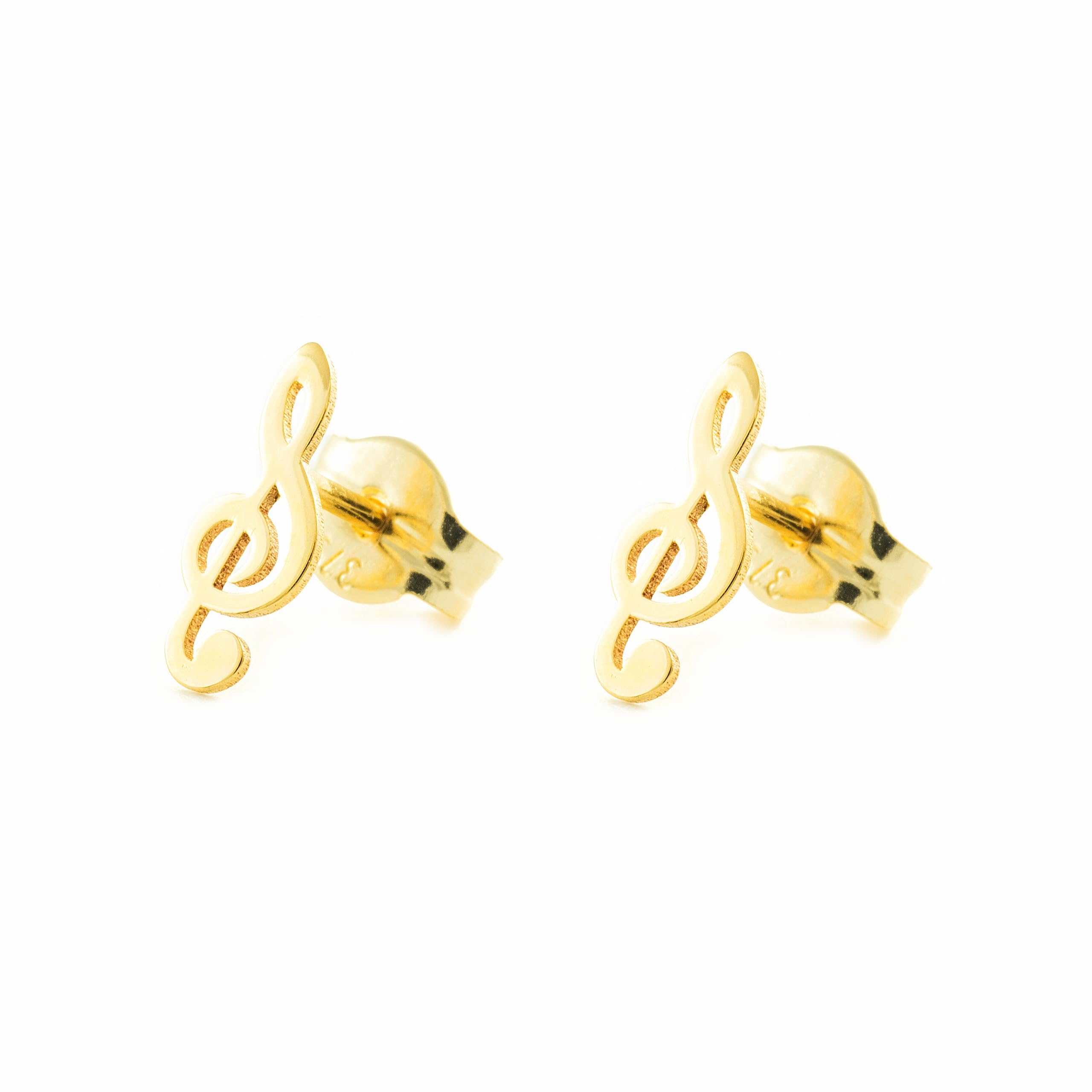 Pendientes Mujer-Niña Oro Amarillo 9K Liso Nota Musical Brillo - Certificado Garantía - Mondepetit - 2662