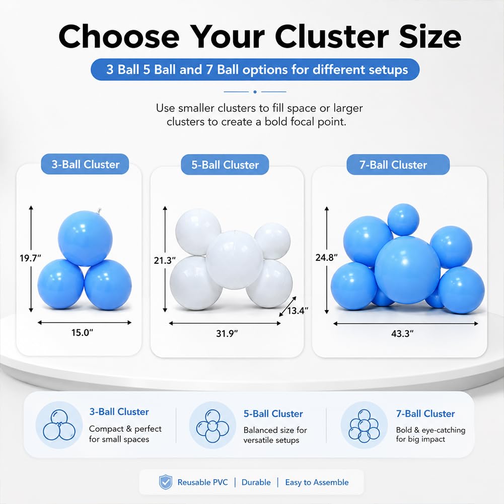 Wiederverwendbare Ballongirlande er PVC Party Deko，blue*6 | Wiederverwendbare PVC Balloncluster für stilvolle Party Hintergründe schnelles Aufhängen und flache Aufbewahrung