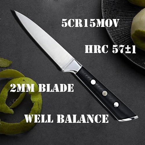 Miniatura 7 de Cuchillo de cocina pequeño de 3.5 pulgadas, afilado manual, 5Cr15Mov, cuchillo de fruta de acero inoxidable con espiga completa con 3 remaches en