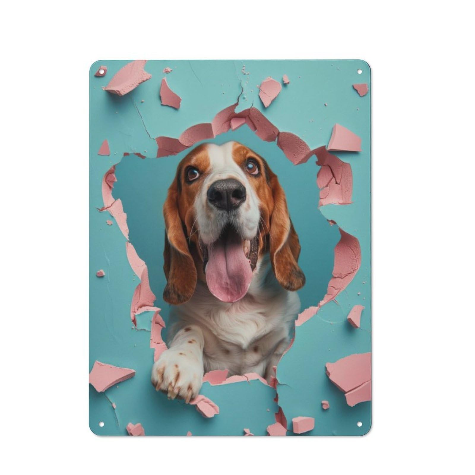 Junmoney Cheerful Basset Hound Garage Style Decorative Metal Plaque 40X30cm, Garage Wall Decor For Workshop, Basement, Shed Or Games Room