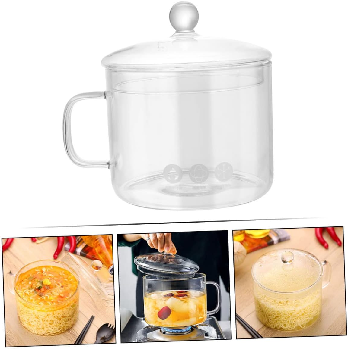 Heat Resistant Glass Saucepan Cooking Pot Lid Stewing Pot for Soup Noodles
